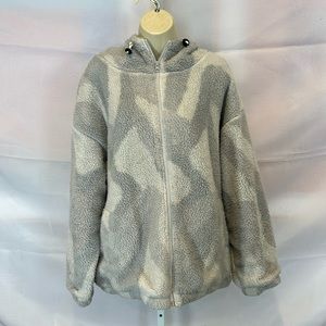 Zella Camoflauge Gray Zip Front Fuzzy Warm Hoodie Jacket L